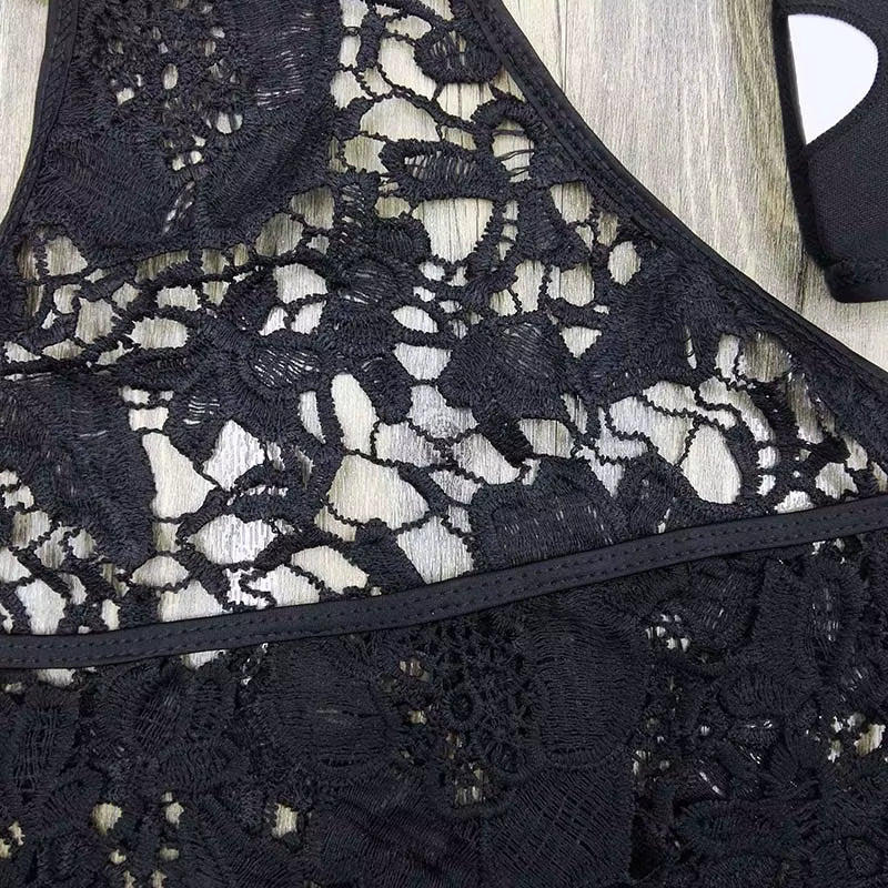 New Sexy Mesh Swimwear Women Lace Tankini Set Three Pieces Bikini Swimsuit See through Swimwear Close up Biquini Bathing Suits