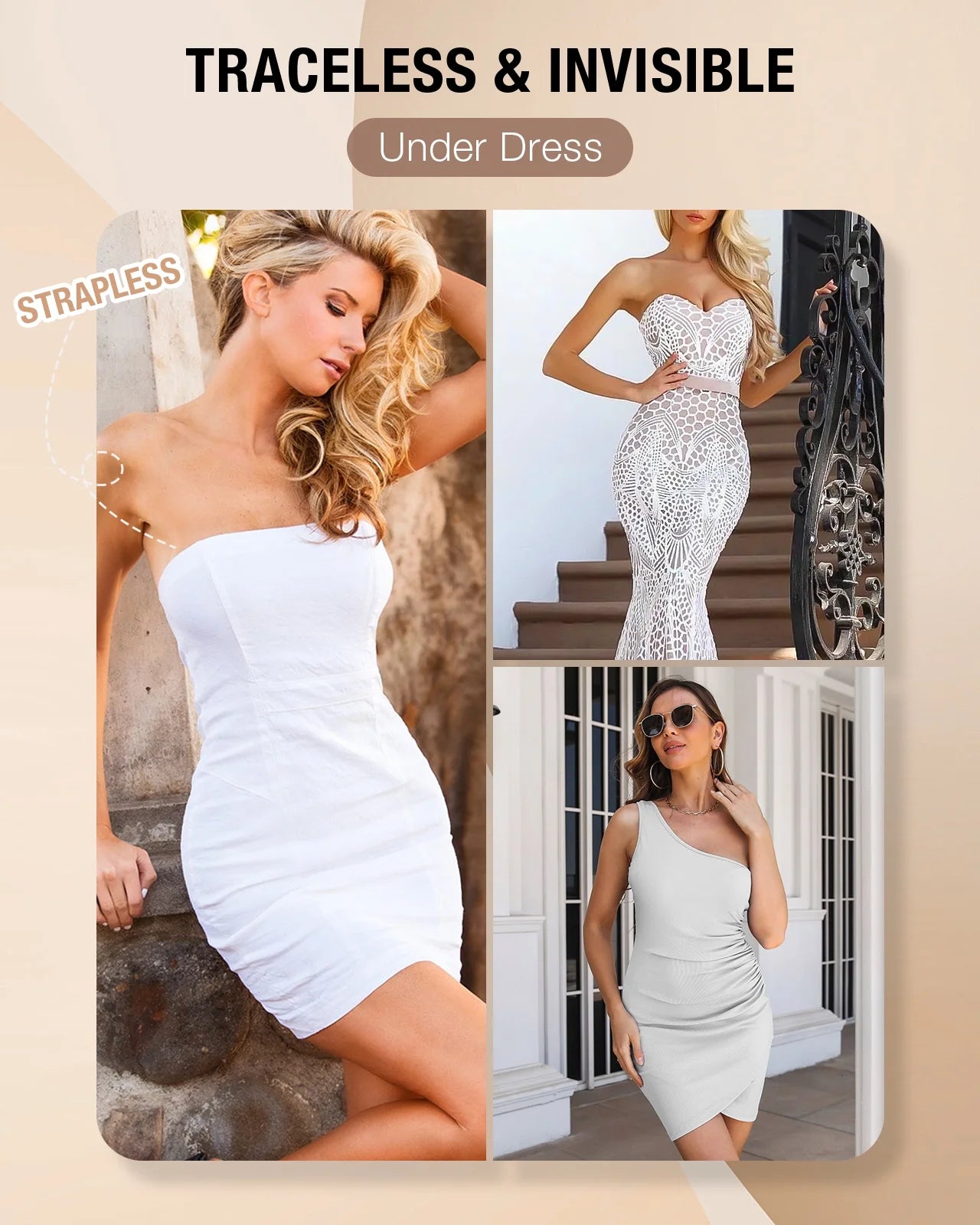 Strapless Shapewear Bodysuits for Women Tummy Control Shapewear Thong Bodysuit with Built in Bra Seamless Sculpting Body Shaper