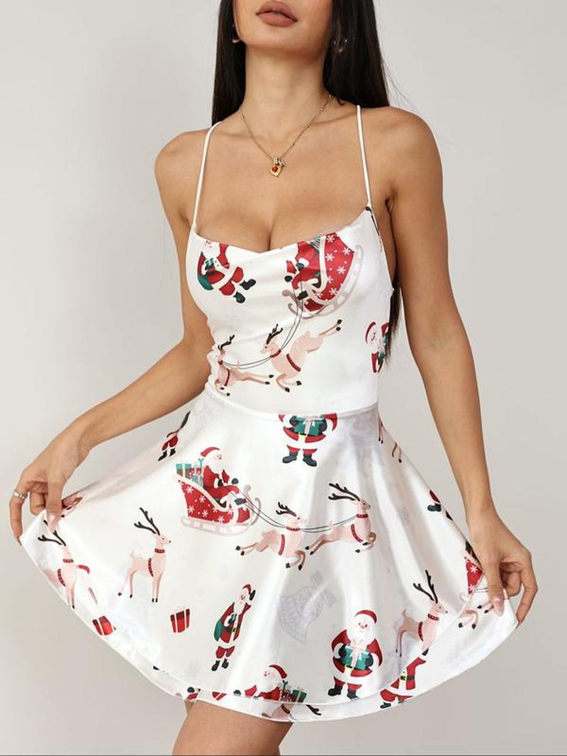 Women'S Plain Lace up Backless Tiered Layer Satin Cami Dress, Summer Clothes Women, Elegant Cowl Neck Sleeveless a Line Short Dress for Party Holiday Wedding Guest, Dresses for Women