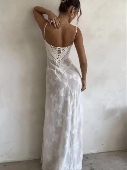 2025 Summer Women'S Lace-Up Cami Dress – Elegant Sleeveless Design for Weddings & Special Occasions, Romantic & Feminine Guest Outfit, Lightweight & Breathable Summer Essential