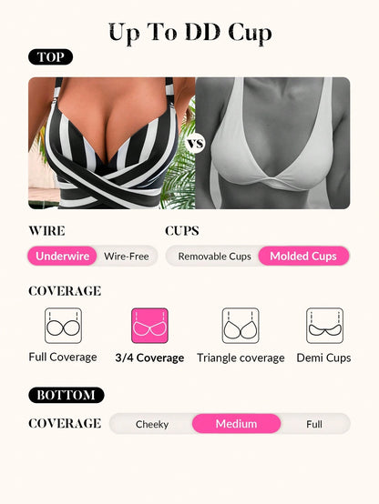 Swim Striped Print Twist Front Push up One Piece Swimsuit, for Summer Beach Vacation