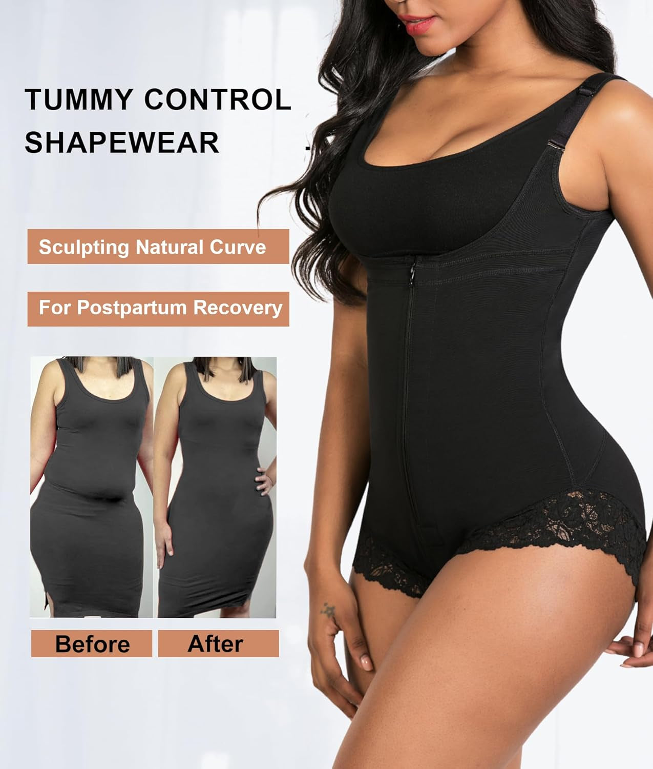 Fajas Colombianas Shapewear for Women Postpartum Tummy Control Body Shaper Butt Lifter Bodysuit