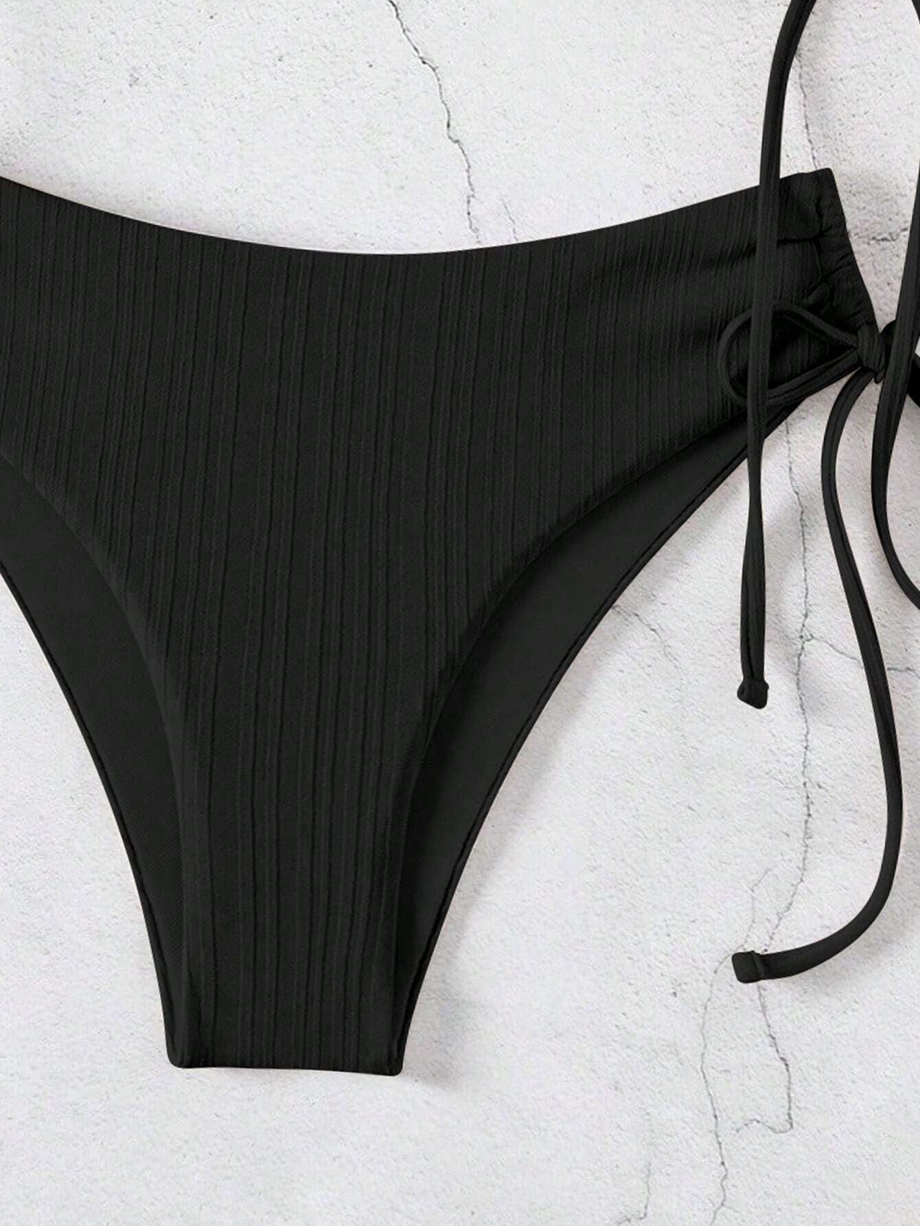 Swim Ladies' Solid Color Strapless Bandeau Bikini Set with Swim Trunks, Summer Beach