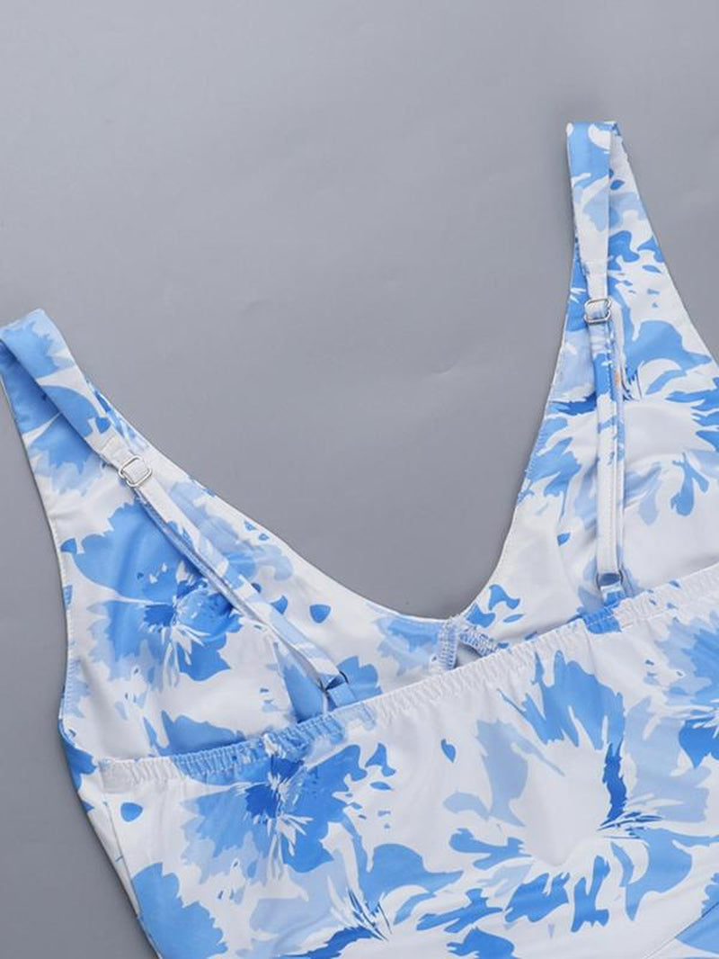 Women Sexy Sleeveless Hollow Out Printed Cami Long Dresses for Party