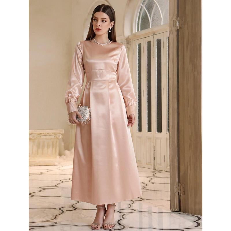 Muslim Autumn Women'S High Waist Dress with Headscarf