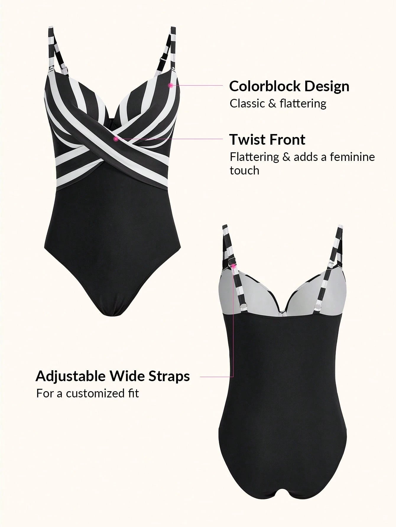 Swim Striped Print Twist Front Push up One Piece Swimsuit, for Summer Beach Vacation