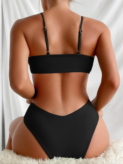 Women'S Solid Drawstring Ruched Wrap Bikinis Set, Adjustable Strap Swim Top & High Cut Swim Bottom, Ladies Swimsuit for Summer Beach Holiday Vacation