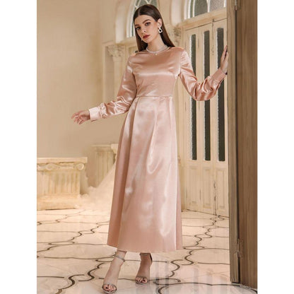 Muslim Autumn Women'S High Waist Dress with Headscarf