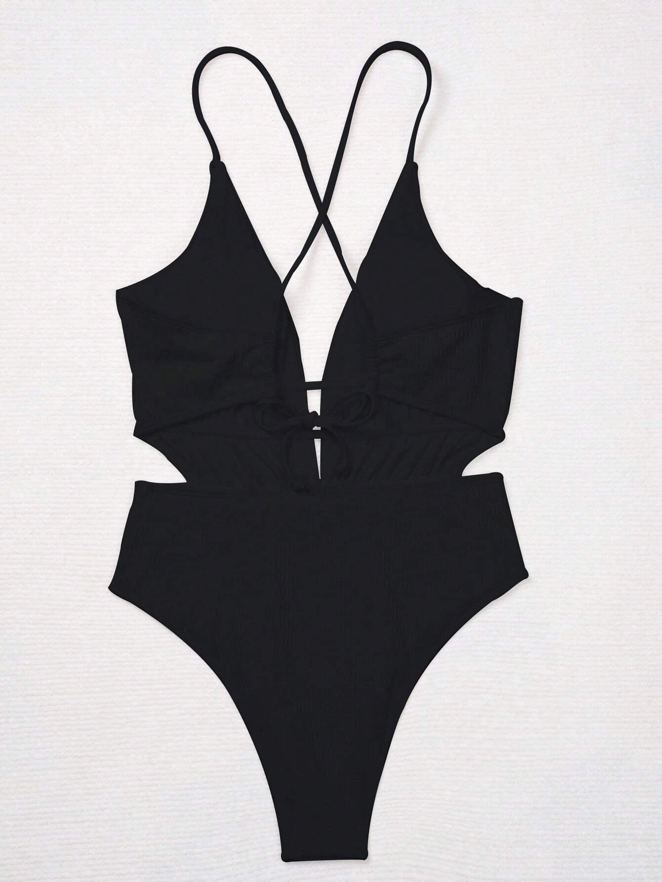 Swim Vcay Summer Beach Plain Plunging One Piece Swimsuit