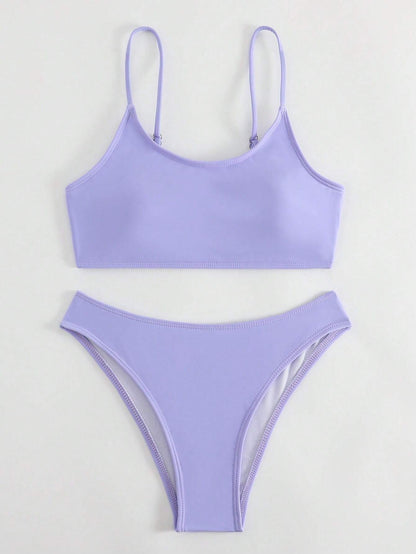 Swim Summer Beach Plain High Cut Bikini Set