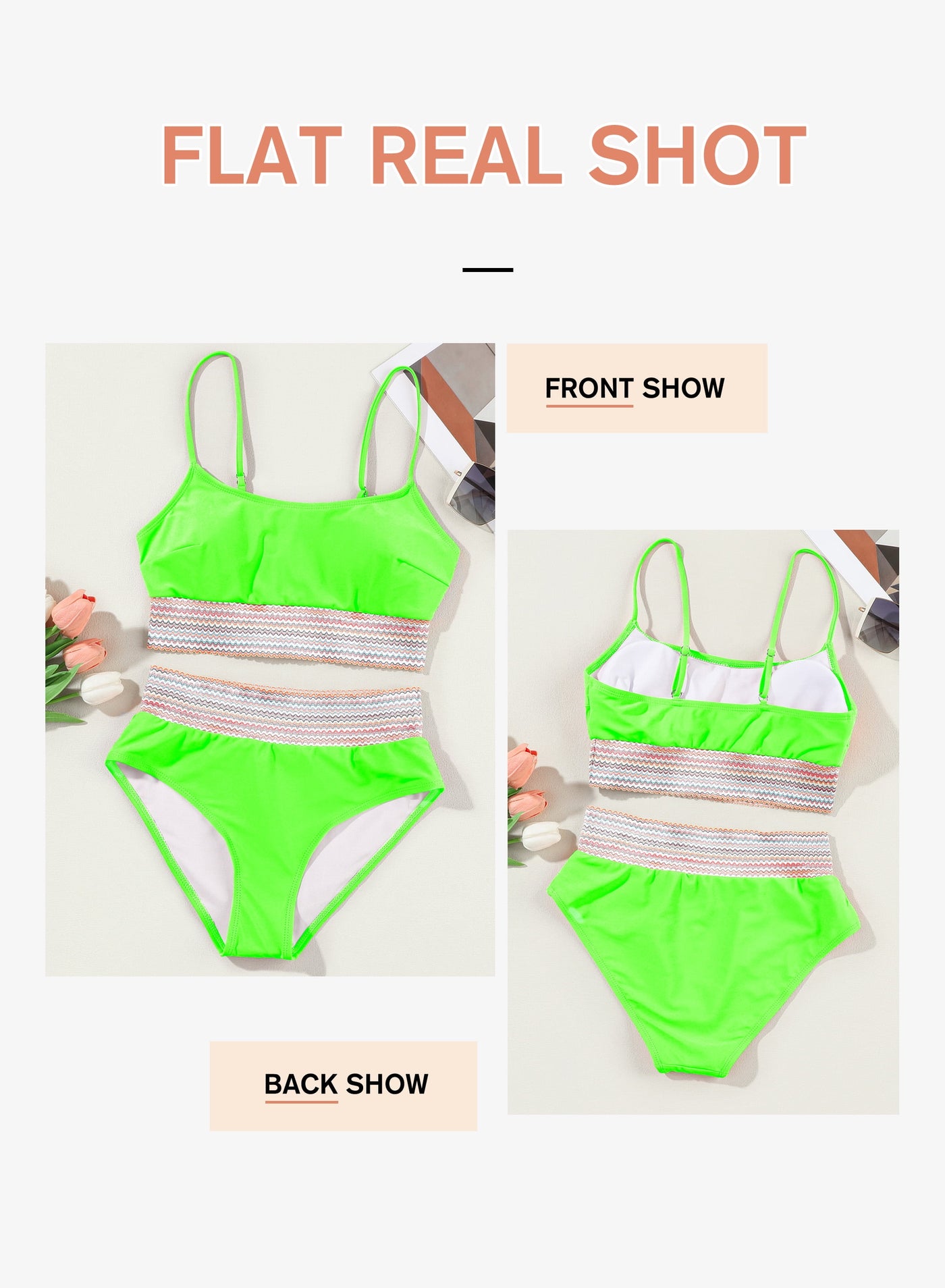 Bikinis for Women High Waisted Bathing Suits for Women Two Piece Tummy Control Swimsuits Adjustable Spaghetti Straps Bikini Swimwear Green M