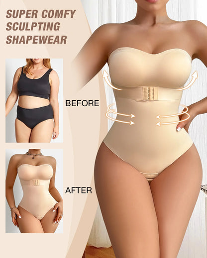 Strapless Shapewear Bodysuits for Women Tummy Control Shapewear Thong Bodysuit with Built in Bra Seamless Sculpting Body Shaper
