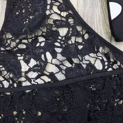 New Sexy Mesh Swimwear Women Lace Tankini Set Three Pieces Bikini Swimsuit See through Swimwear Close up Biquini Bathing Suits