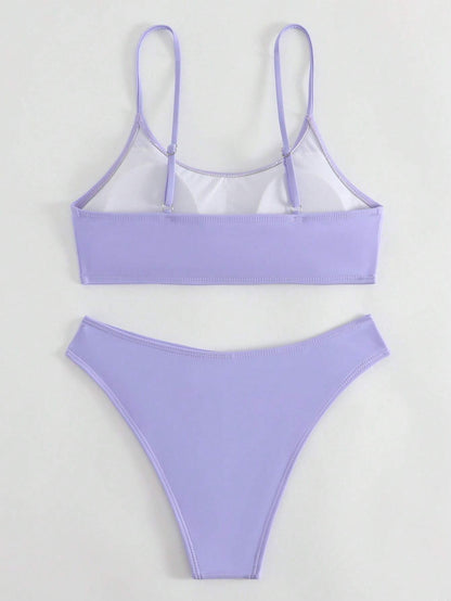 Swim Summer Beach Plain High Cut Bikini Set