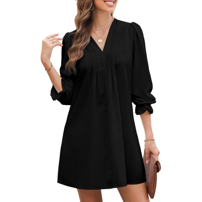 Dokotoo Womens Casual Dress A-Line Ruffle Sleeve V Neck Midi Dress 2025 Fashion Pleated Flowy Sundress Loose Shirt Dresses