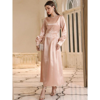 Muslim Autumn Women'S High Waist Dress with Headscarf