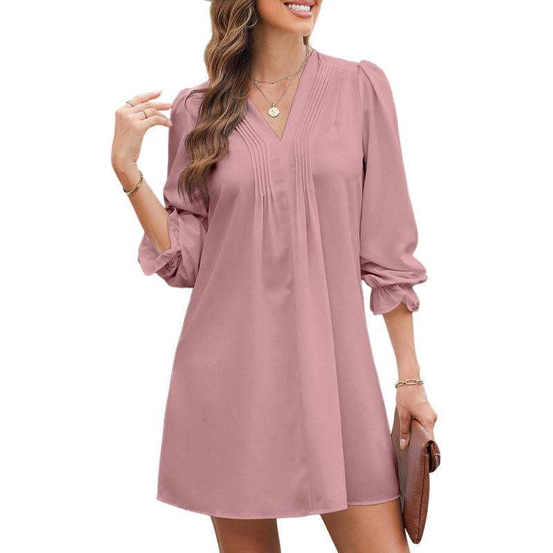 Dokotoo Womens Casual Dress A-Line Ruffle Sleeve V Neck Midi Dress 2025 Fashion Pleated Flowy Sundress Loose Shirt Dresses