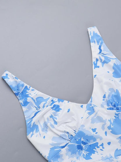 Women Sexy Sleeveless Hollow Out Printed Cami Long Dresses for Party