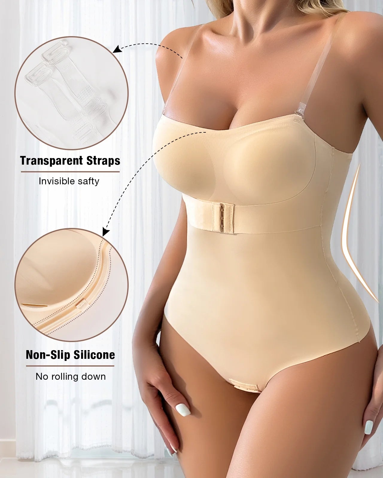 Strapless Shapewear Bodysuits for Women Tummy Control Shapewear Thong Bodysuit with Built in Bra Seamless Sculpting Body Shaper