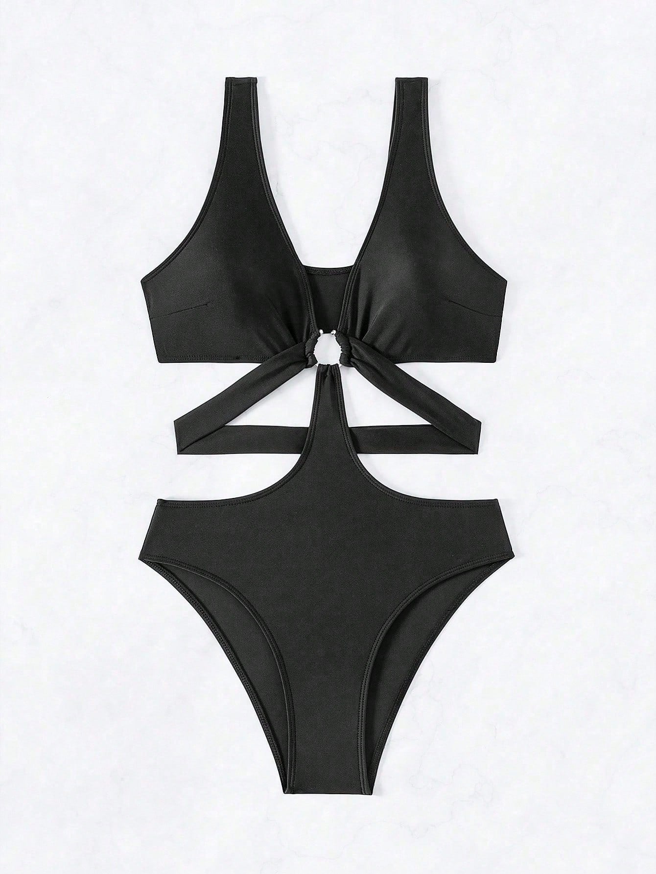Swim Vcay Summer Beach One Piece Swimsuit with Hollow Out Design and Circle Decorations