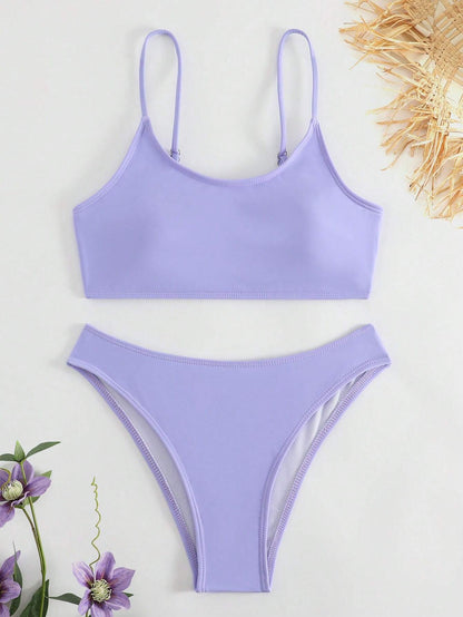Swim Summer Beach Plain High Cut Bikini Set