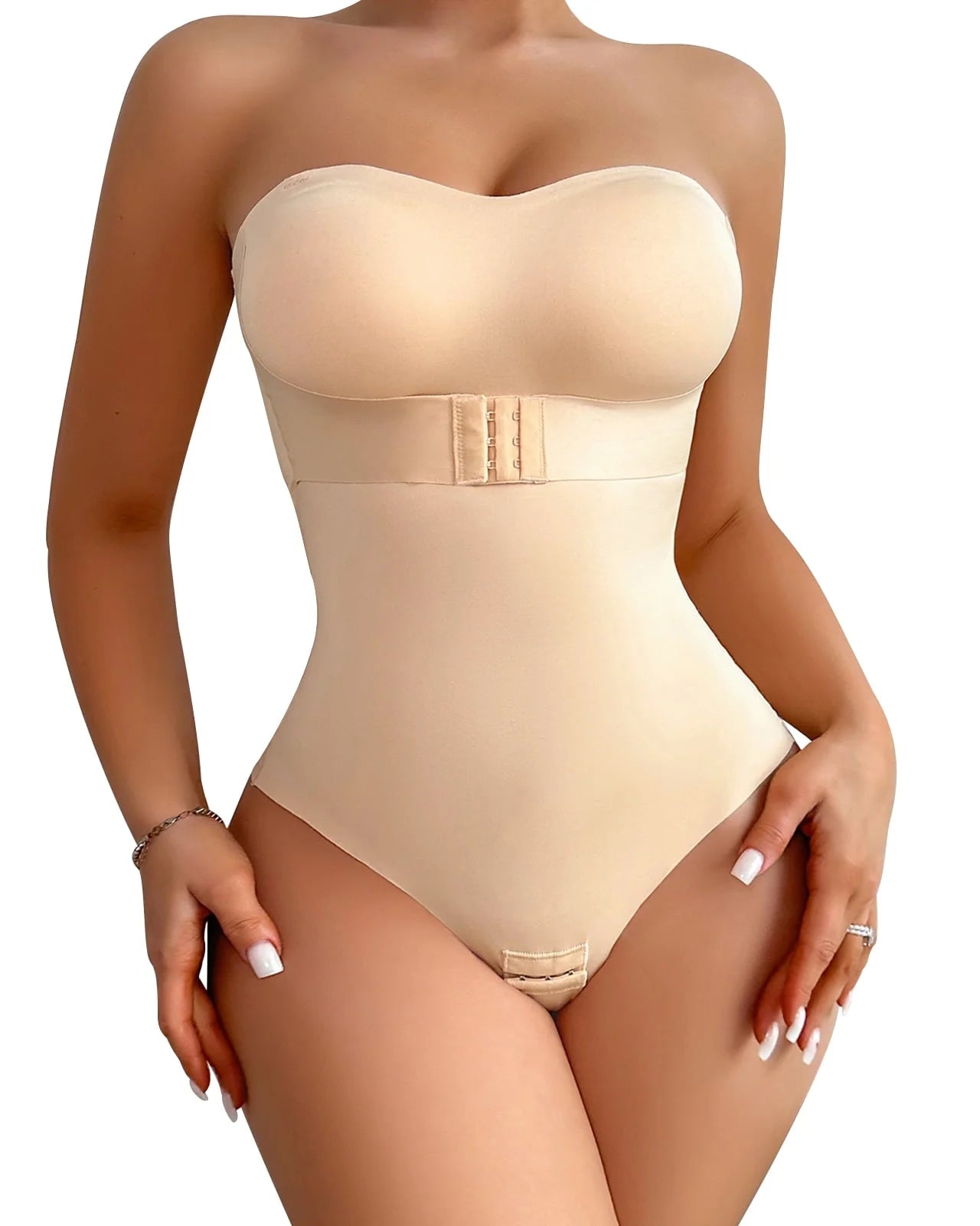 Strapless Shapewear Bodysuits for Women Tummy Control Shapewear Thong Bodysuit with Built in Bra Seamless Sculpting Body Shaper