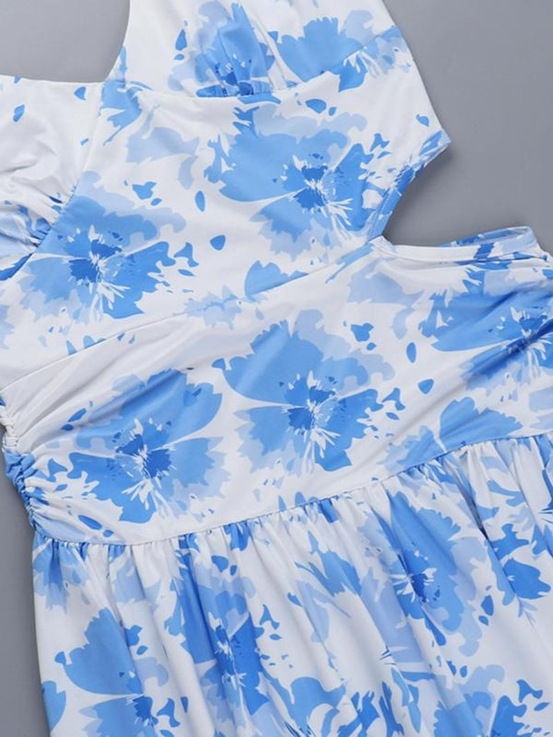 Women Sexy Sleeveless Hollow Out Printed Cami Long Dresses for Party