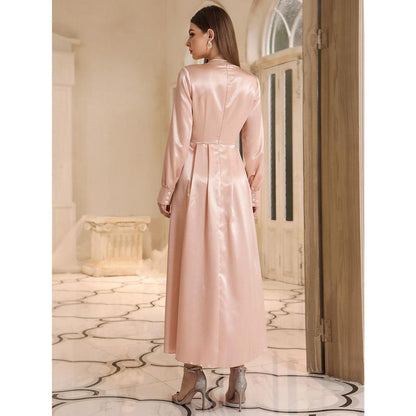 Muslim Autumn Women'S High Waist Dress with Headscarf