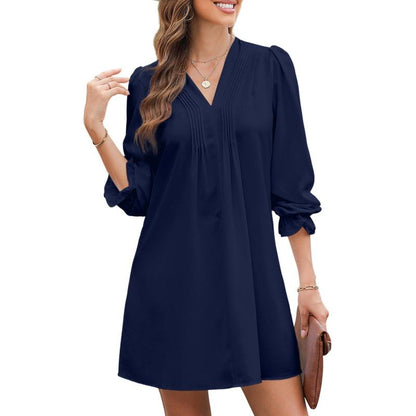 Dokotoo Womens Casual Dress A-Line Ruffle Sleeve V Neck Midi Dress 2025 Fashion Pleated Flowy Sundress Loose Shirt Dresses