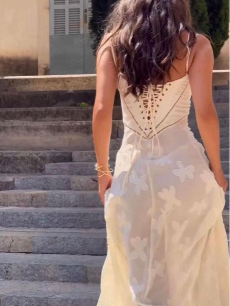 2025 Summer Women'S Lace-Up Cami Dress – Elegant Sleeveless Design for Weddings & Special Occasions, Romantic & Feminine Guest Outfit, Lightweight & Breathable Summer Essential