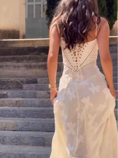 2025 Summer Women'S Lace-Up Cami Dress – Elegant Sleeveless Design for Weddings & Special Occasions, Romantic & Feminine Guest Outfit, Lightweight & Breathable Summer Essential