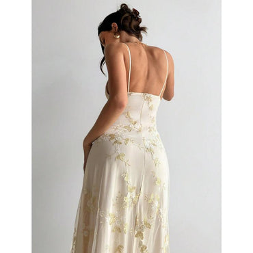 Aloruh Women'S Wedding Season Sexy Elegant Deep V Ruched Bust Embroidered Fitted Waist Romantic Embroidered Maxi Dress Honeymoon Outfits Woman Women Wedding Guest Dress Island Vacation Outfits Look Summer Dresses for Women Wedding Guest Dress Women Sun