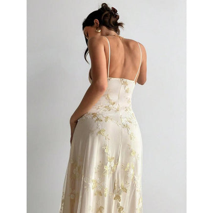 Aloruh Women'S Wedding Season Sexy Elegant Deep V Ruched Bust Embroidered Fitted Waist Romantic Embroidered Maxi Dress Honeymoon Outfits Woman Women Wedding Guest Dress Island Vacation Outfits Look Summer Dresses for Women Wedding Guest Dress Women Sun