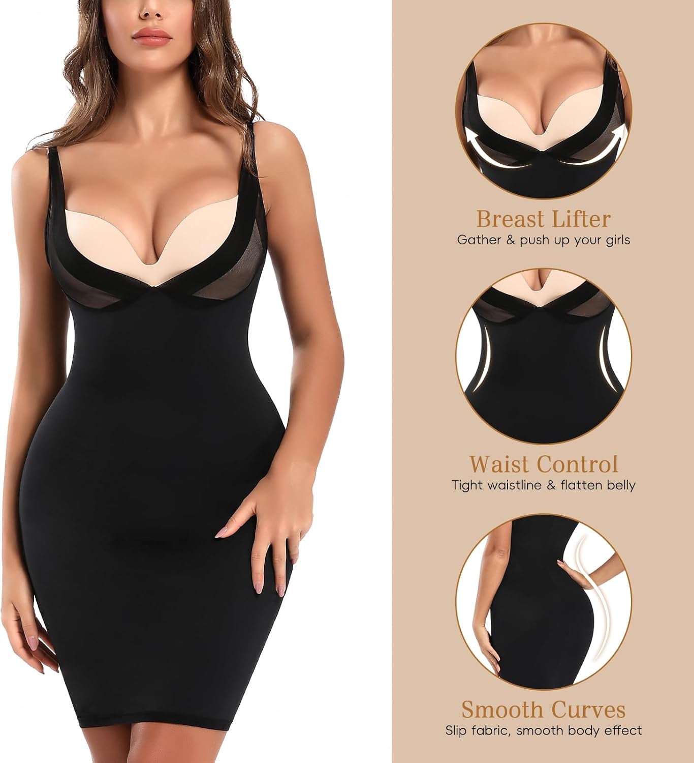 Women'S Full Slip for under Dresses Skirt Camisole Dress Slip Shapewear Deep V Slip Body Shaper